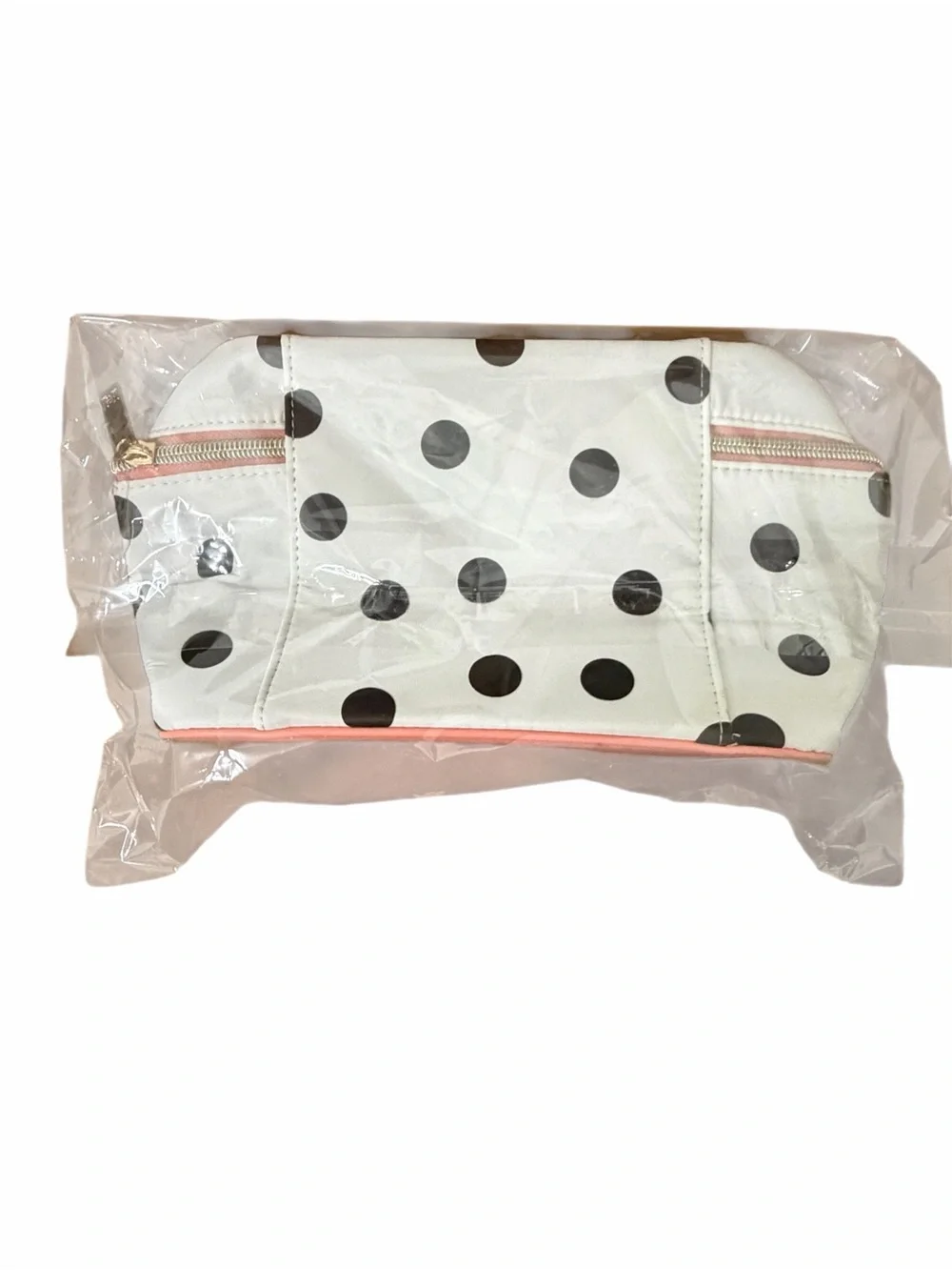Carolina Herrera White Polka Dot Cosmetic Case with Pink Accents